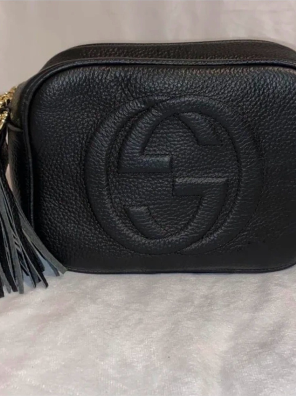 Gucci Black Pebbled Leather Crossbody with Tassel